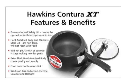 Hawkins Contura Black XT 2L Aluminium Inner Lid Pressure Cooker - Image 3